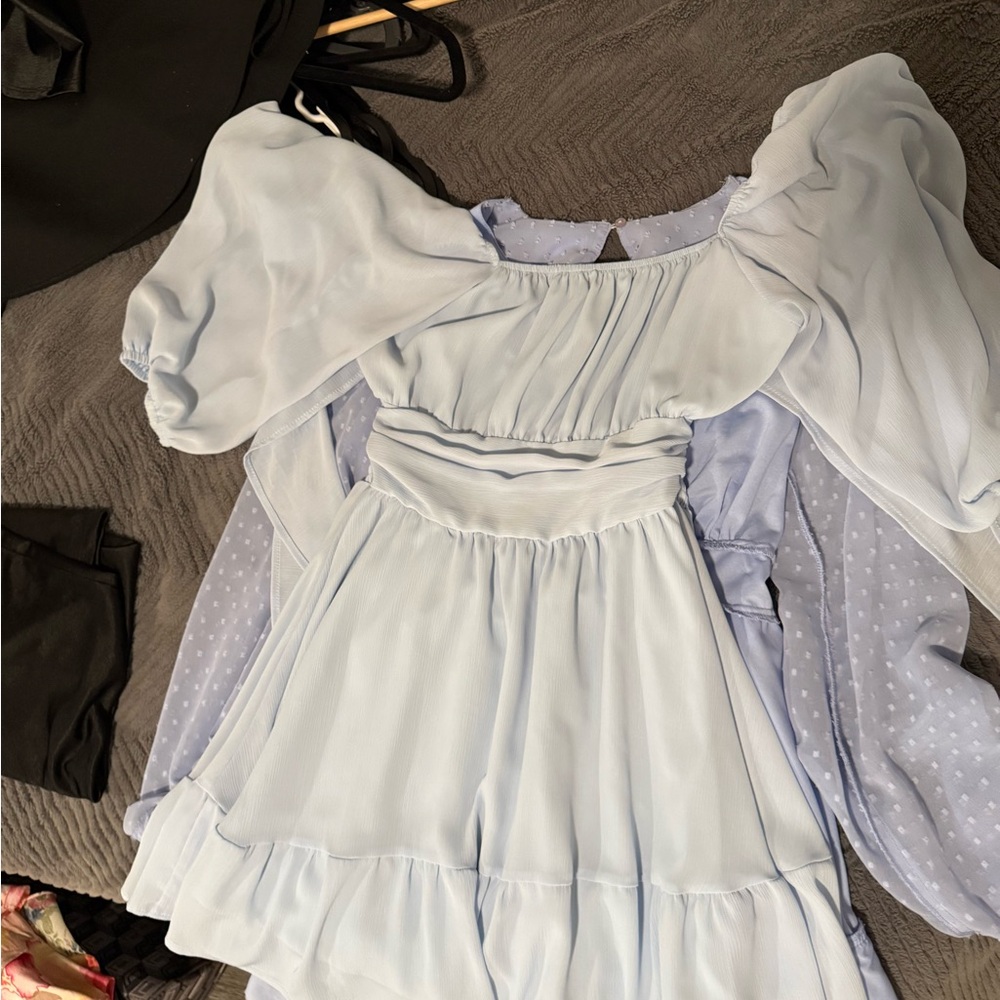 Forever 21 Light Blue Jumpsuit with Puff Sleeves